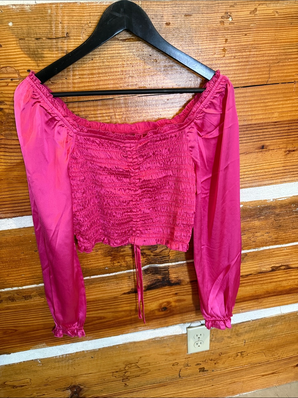 Supra Hot Pink Off-Shoulder Smocked Crop Top